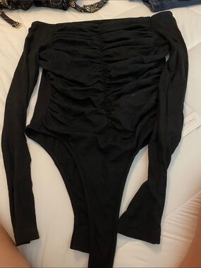 Black off the shoulder body suit